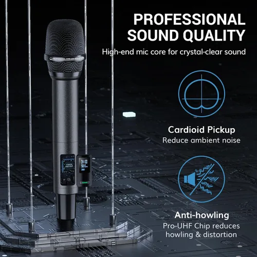 Vista 6 de TONOR Sistema de Micrófono Inalámbrico, Escaneo Automático y Emparejamiento UHF Micrófono de Karaoke Recargable, 2x100 Micrófono Inalámbrico