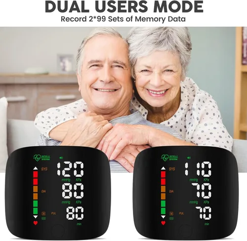 Vista 2 de Double love Monitor de Presión Arterial de Muñeca con Pantalla LED, Pantalla Táctil, Brazalete de Presión Arterial de Muñeca 99x2 Memoria de Lectura