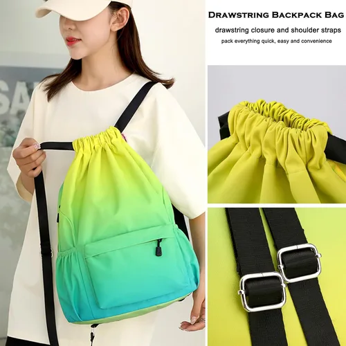 Vista 4 de Mochila con cordón para mujer, bolsa de gimnasio con cordón, resistente al agua, pequeña bolsa de cincha