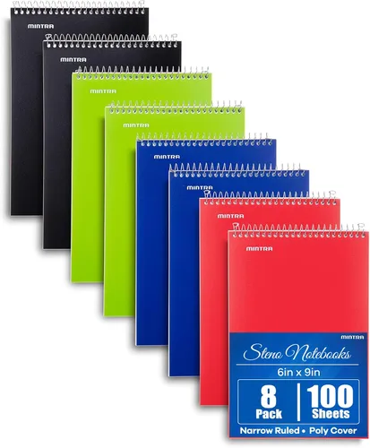 Vista 15 de Mintra Office Steno Books Set - Top-Spiral Bound, Narrow Ruled, White Tint Sheets, Poly Pastel Covered Notebooks for Office & School, Colorful