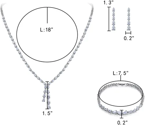 Vista 4 de EleQueen Juego de collar y aretes de lágrima floral con circonita cúbica brillante para mujer, juego de joyería nupcial para mujer, fiesta, baile