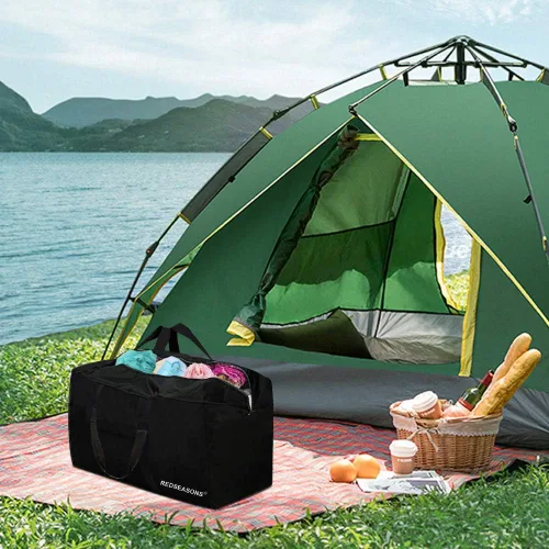 Vista 5 de REDSEASONS Bolsa de lona extra grande ligera bolsa de viaje de 96 L plegable para hombres y mujeres color negro Negro