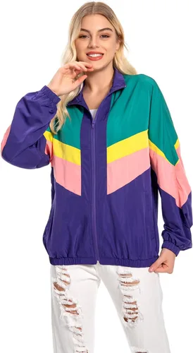 Vista 2 de Chaqueta rompevientos de los años 80 y 90 para mujer, chaqueta neón Verde