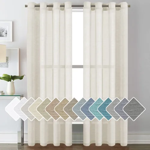 Vista 143 de H.VERSAILTEX Cortinas de lino de mezcla natural para sala de estar/cortinas de lino semitransparentes reductoras de luz de 54 pulgadas de largo