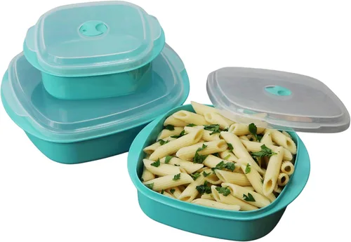 Vista 3 de Reston Lloyd Calypso Basics - Juego de utensilios de cocina para microondas, vaporizador y almacenamiento, turquesa, varios tamaños, 6 piezas