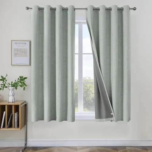 Vista 17 de Joydeco Cortinas negras 100% opacas para dormitorio, oscurecimiento de habitación, aislamiento térmico, cortinas cortas texturizadas con ojales