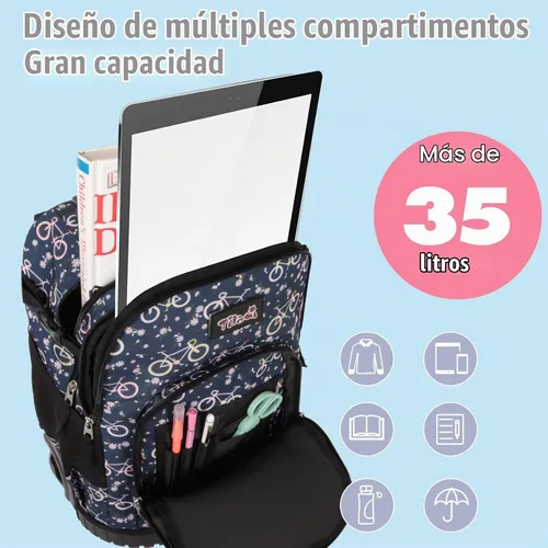 Vista 3 de Tilami Mochila con ruedas para niños de 18 pulgadas, mochila para computadora portátil, bicicleta