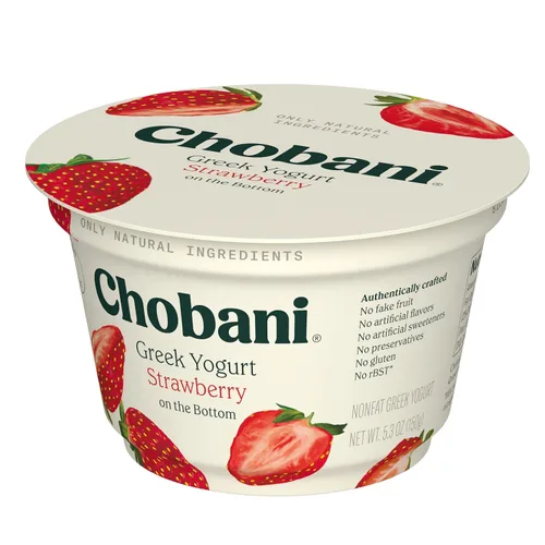 Vista 2 de Chobani yogur griego sin grasa, Colchón de frutillas 5.3 onzas