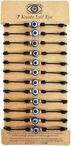 Vista 8 de BONITTER Juego de Pulseras de Protección contra el Mal de Ojo, 12 Piezas de Amuletos Ajustables de Hilo Rojo con 7 Nudos de la Suerte, Pulseras