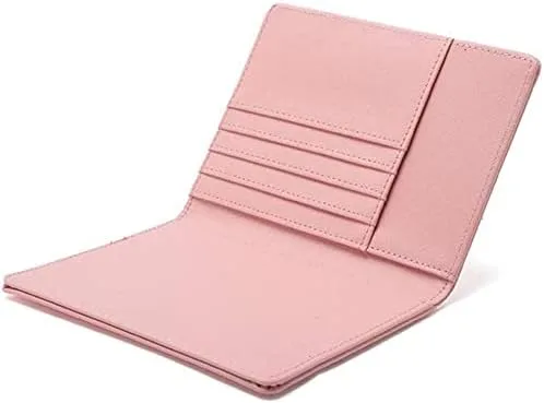 Vista 3 de AIIGOU Cartera de viaje de cuero para pasaporte con bloqueo RFID, funda de cuero para tarjetas, Rosado