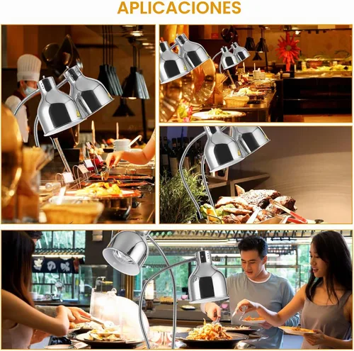 Vista 6 de Lámpara de calor de alimentos de doble cabeza 500W w/3 bombillas