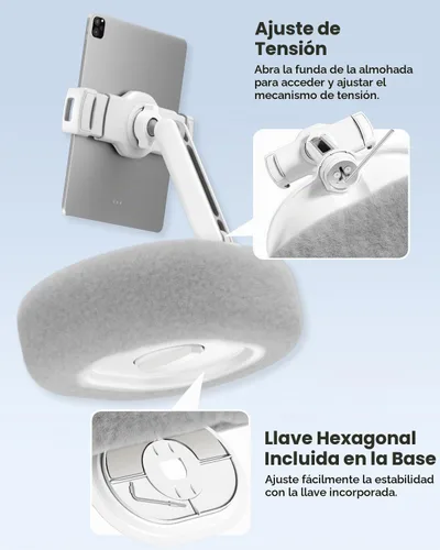 Vista 6 de Viozon Soporte de almohada para tableta, soporte de almohada Kindle, compatible con tableta/teléfono de 4 a 11 pulgadas con cuenco pequeño Gris