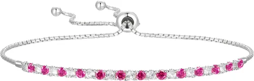 Vista 10 de Pulsera Bolo ajustable de Tirafina con gemas y zafiro blanco creado en laboratorio, de plata esterlina, fácil de poner y quitar