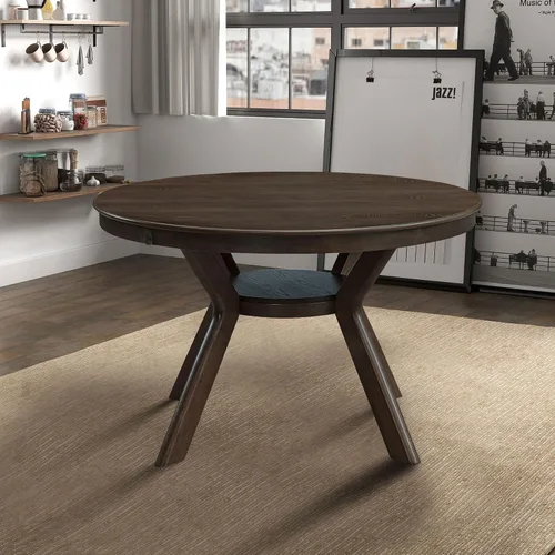 Vista 27 de JUSTONE Mesa de comedor redonda de 47.2'' para 4 personas, mesa de cocina moderna de madera con diseño de rejilla circular base de pedestal, mesa