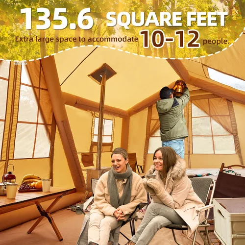 Vista 2 de Carpas inflables de 15.7 x 11.8 pies para camping, 8-12 personas 2 habitaciones con tragaluz de TPU, pantalla de película, puerto de aire