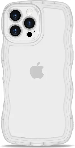 Vista 14 de Anuck Funda para iPhone 13 Pro con borde ondulado, diseño trasero transparente, agarre antideslizante, forma de marco rizado ondulado, a prueba