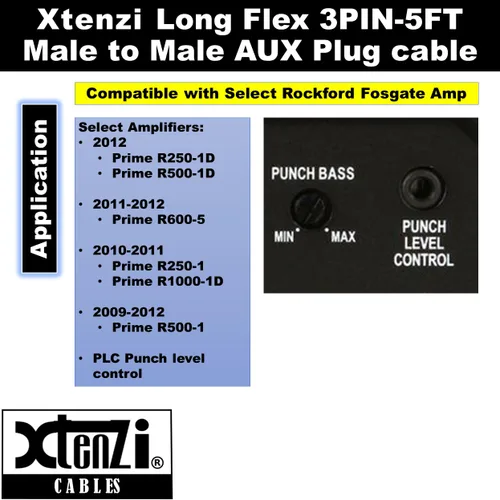 Vista 7 de Xtenzi Accesorio de cable flexible auxiliar de 3 pines para perilla remota de graves compatible con amplificadores PLC Rockford Fosgate Prime