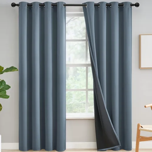 Vista 11 de Yakamok Cortinas negras, cortinas de ventana con aislamiento térmico y eficiencia energética para dormitorio, cortinas opacas completas y cortinas
