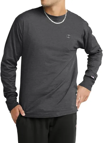 Vista 8 de Champion Men's Classic Long Sleeve T-Shirt, Standard Fit, Script & C Logo, Available in Regular and Big & Tall Negro