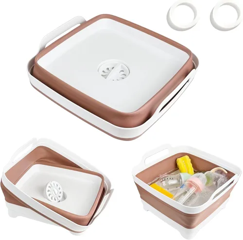 Vista 9 de GIMWA Lavabo plegable para biberones, contenedor portátil de 2.4 galones para fregadero de campamento de caravana, tina de cocina que ahorra espacio