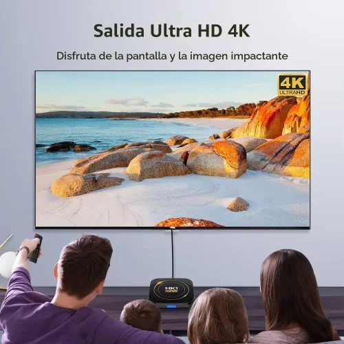 Vista 7 de HK1 Android TV Box 2026, Android 12.0 TV Box con 8K Decodificación 4GB RAM 32GB ROM Allwinner H618 Quad-Core, 2.4GHz/5.0GHz WiFi6 Bluetooth 4.0+