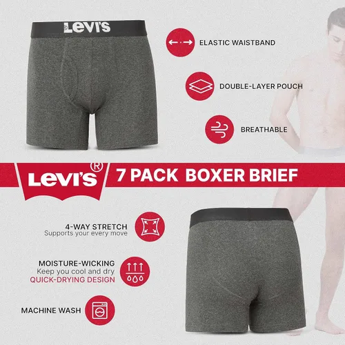 Vista 5 de Levi's Ropa interior para hombre, paquete de 7 calzoncillos tipo bóxer para hombre de algodón elástico