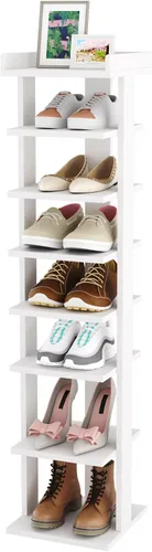 Vista 9 de HOMEFORT Zapatero vertical de 10 niveles, torre de zapatos de esquina, organizador de zapatos delgado con dos ganchos para colgar, soporte