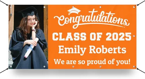 Vista 4 de Letrero de Banner de Vinilo Personalizado con Foto de Graduación – Foto y Nombre Personalizados de la Clase de 2025 – Milweb1 – Negro – 2'x4