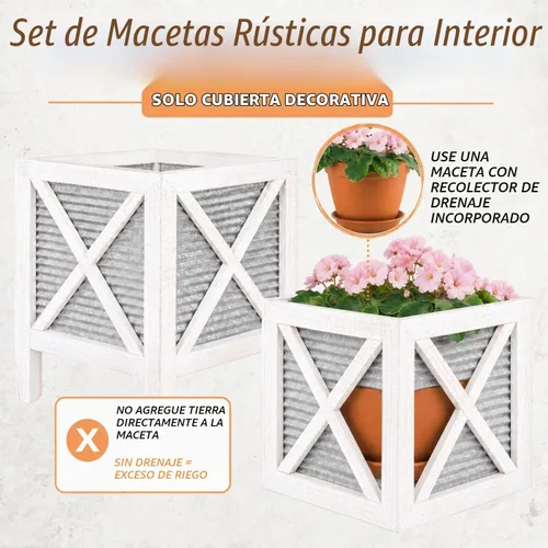 Vista 6 de Autumn Alley Juego de 2 macetas de porche delantero de granja con maceta de metal corrugado galvanizado para exteriores/interiores, macetas