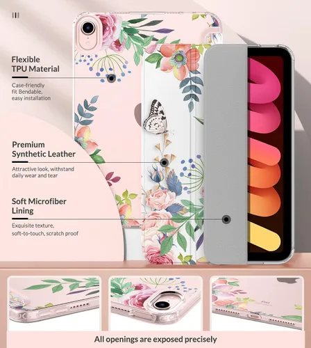 Vista 6 de MoKo Funda para el nuevo iPad mini 7 (A17 Pro) 2024, Funda para iPad mini de 6ª generación 2021 (21,08 cm), Funda para iPad mini 6, Funda trasera