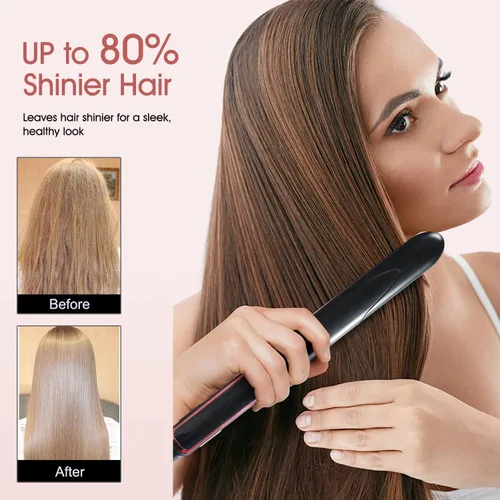 Vista 2 de Plancha plana de 1 pulgada, alisadora profesional de cerámica para cabello rizado, calentamiento rápido, doble voltaje, color negro