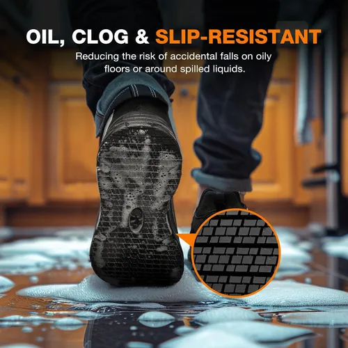 Vista 5 de NINGO Zapatos de trabajo antideslizantes para hombre, para servicio de alimentos, resistentes al agua y al aceite, zapatos de chef de cocina