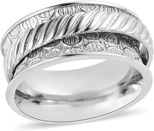 Vista 12 de Shop LC 925 Sterling Silver Boho Spinner Fidget Anxiety Ring for Women 3 rayas.