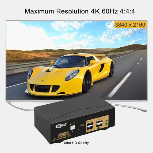 Vista 5 de CKL Conmutador KVM Dual Monitor HDMI 4K @60Hz (2 Monitores 2 Computadoras 922HUA-3) para el hogar y la oficina a consola, computadoras portátiles