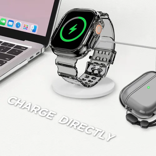 Vista 38 de DABAOZA - Correa transparente compatible con Apple Watch con estuche protector, correa deportiva de TPU con brillo para mujeres y hombres