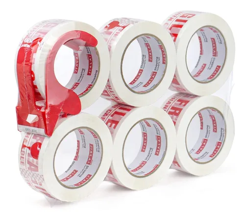 Vista 7 de JIALAI HOME Cinta Frágil Manejar con Cuidado Cinta de Embalaje 6 Rollos, Cinta de Sellado de Cajas de Envío Resistente con Dispensador, 2 Pulgadas x