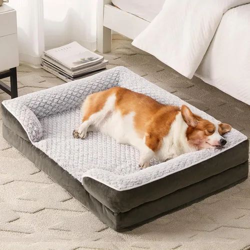 Vista 10 de LEXTRO Cama ortopédica para perros extra grandes, cama de espuma para perros extra grandes, equipada con funda de almohada extraíble impermeable