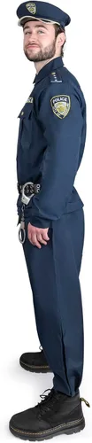 Vista 3 de Dress Up America Disfraz de policía para adultos camisa, pantalones, sombrero, cinturón, funda de pistola y esposas conjunto de policía