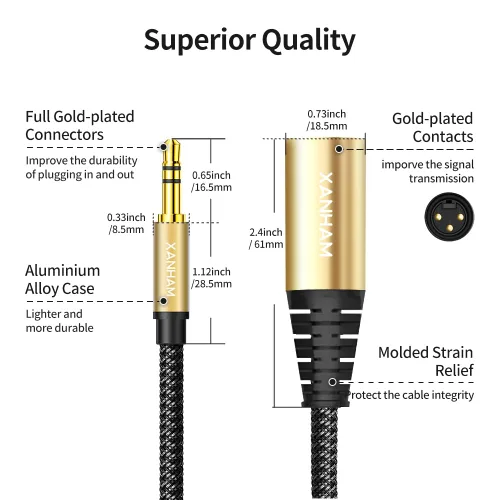 Vista 3 de XLR macho a conector macho de 0.138 in (1/8 pulgadas) de 3.3 pies/3.3 ft TRS Cable desequilibrado compatible con iPhone, iPod, reproductor de MP3