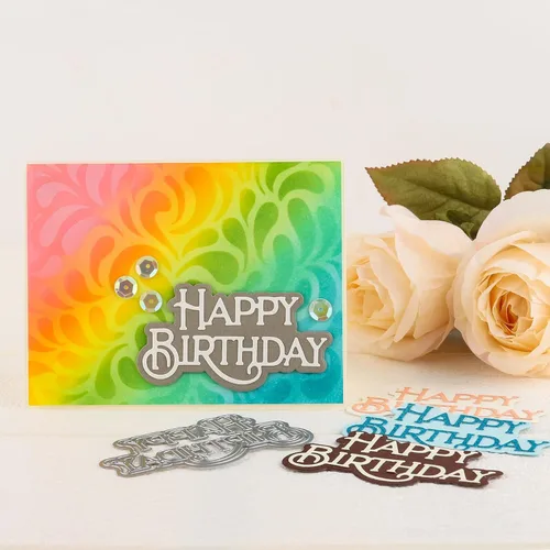 Vista 6 de Briartw Troqueles de corte de feliz cumpleaños, plantilla de metal de palabra y sombra para hacer tarjetas, álbum de recortes de bricolaje, tarjeta