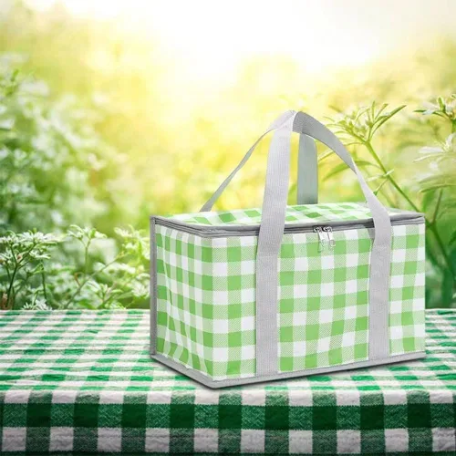 Vista 7 de Bolsa de picnic aislada reutilizable, bolsa de playa con cremallera superior, bolsa aislada para calor o frío, cesta de picnic plegable, picnic