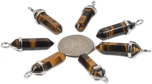 Vista 2 de Collar con colgante de chakra de Reiki con piedra preciosa de ojo de tigre amarillo natural, caja de regalo de hierro de alta calidad de 20 pulgadas