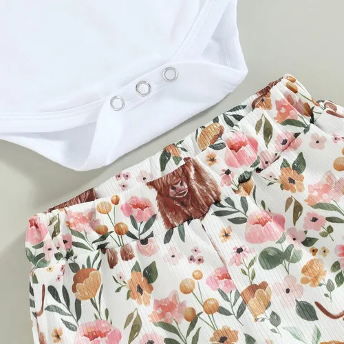 Vista 123 de Sejardin Ropa de verano para bebé y niña, recién nacida, manga corta, con letras, mameluco elástico con diadema