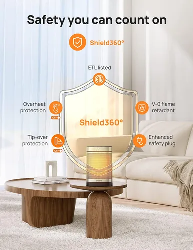 Vista 5 de DREO Calentador de espacio para baño e interior, calentador portátil, calentador de cerámica PTC, seguro y silencioso de 1500 W, termostato digital