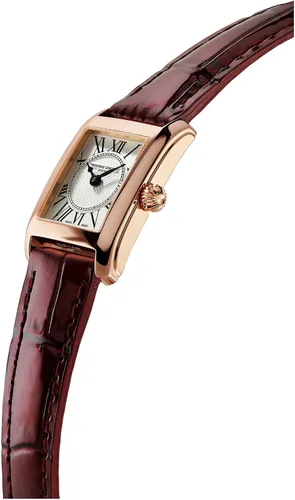 Vista 2 de Frederique Constant Ladies Swiss Quartz Classic Carrée Rose Gold-Tone Stainless Steel Watch with Burgundy Leather Strap, Style FC-200MC24