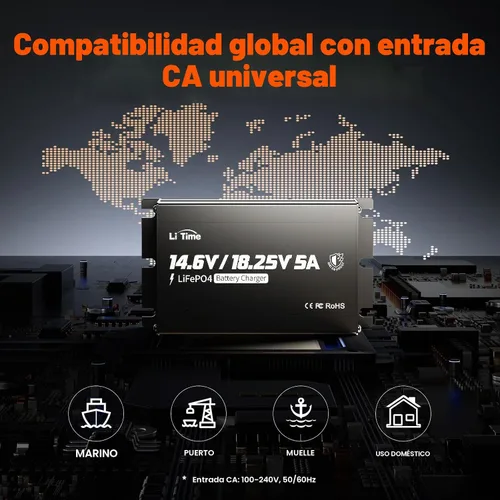 Vista 8 de LiTime Cargador de batería LiFePO4 de 12V/16V 5A, impermeable, salida