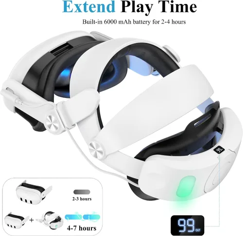 Vista 2 de JHZWD Battery Head Strap Compatible with Meta Quest 3, 6000mAh Elite Strap Replacement for Enhanced Comfort and Play Time, Adjustable Headstrap with