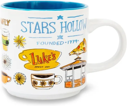 Vista 3 de Taza de cerámica con iconos de Gilmore Girls de Stars Hollow Taza grande de café para espresso, cafeína, bebidas, artículos esenciales