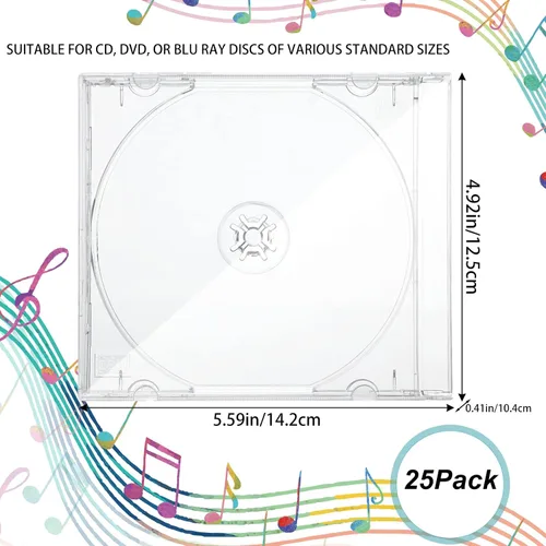 Vista 2 de Paquete de 25 cajas de CD de 0.409 in, estuche vacío de plástico transparente para CD estándar individual, estuches de joyas para CDs, DVD