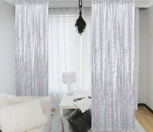 Vista 9 de ShinyBeauty Cortinas de Lentejuelas 2 Paneles 2ftx8ft Wine Telón de Fondo con Brillantina para Videos de YouTube Cortinas de Lentejuelas Borgoña